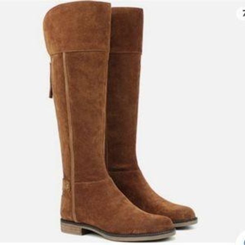 Franco Sarto Christine Wide Calf Riding Boots Cognac Brown Suede Womens 10M WC